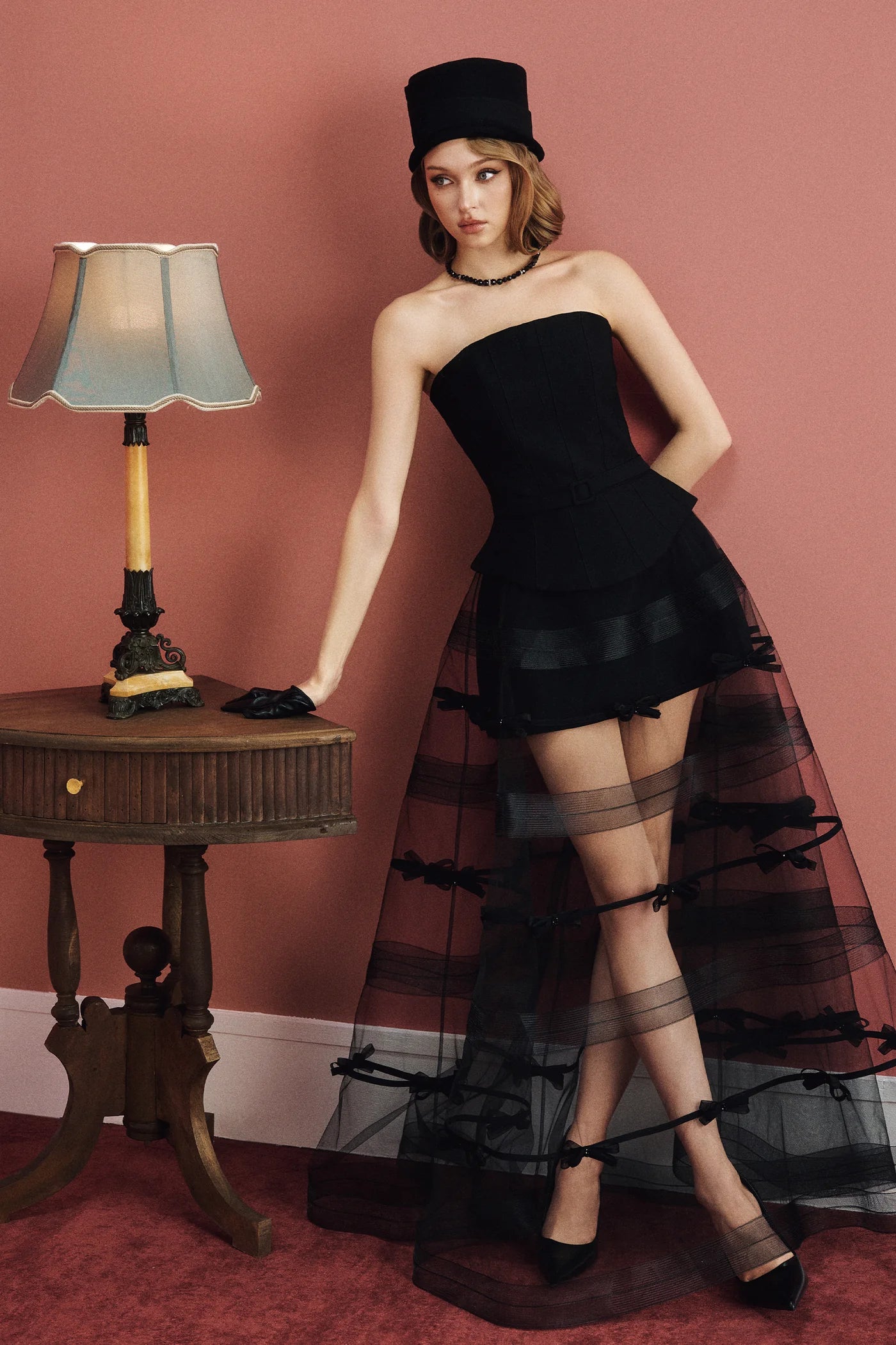 CICI ELYSIA Bow Mesh Cape Dress Set