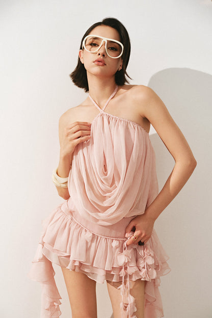 CICI Evelina Halter Draped Mini Dress