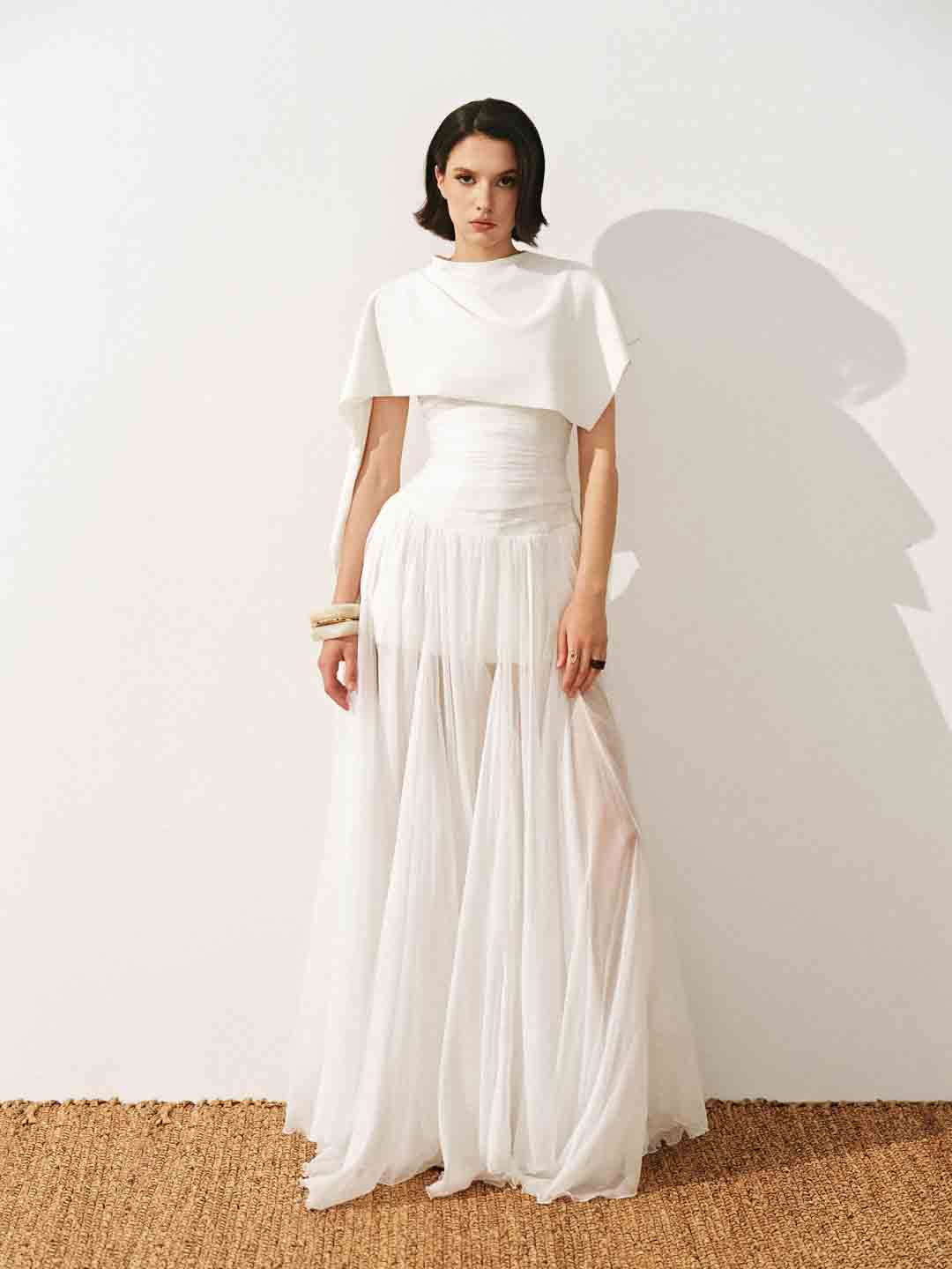 CICI Thea Sheer Maxi Dress & Thea Asymmetric Draped Cape Set