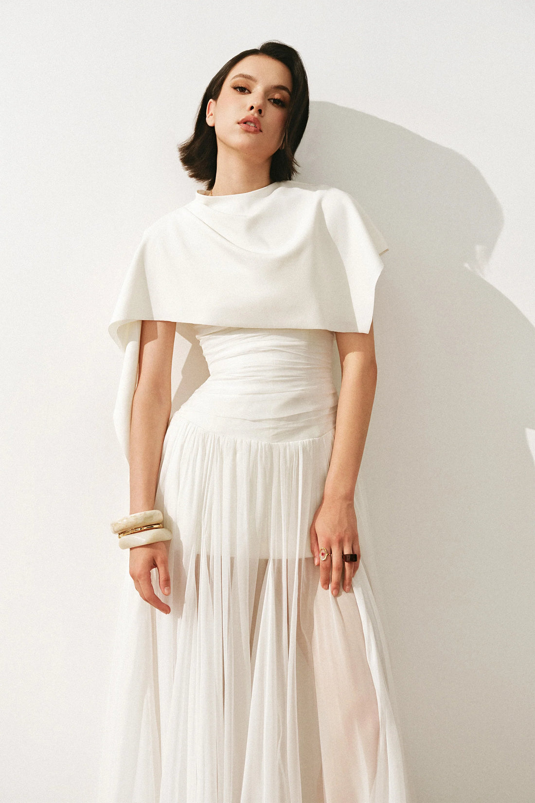 CICI Thea Sheer Maxi Dress & Thea Asymmetric Draped Cape Set