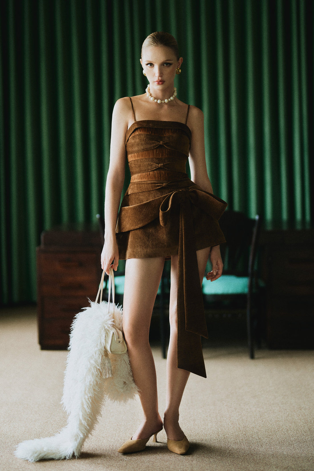 CICI KENNEDY Velvet Mini Dress with Cape