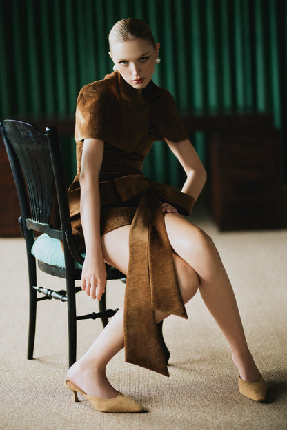 CICI KENNEDY Velvet Mini Dress with Cape