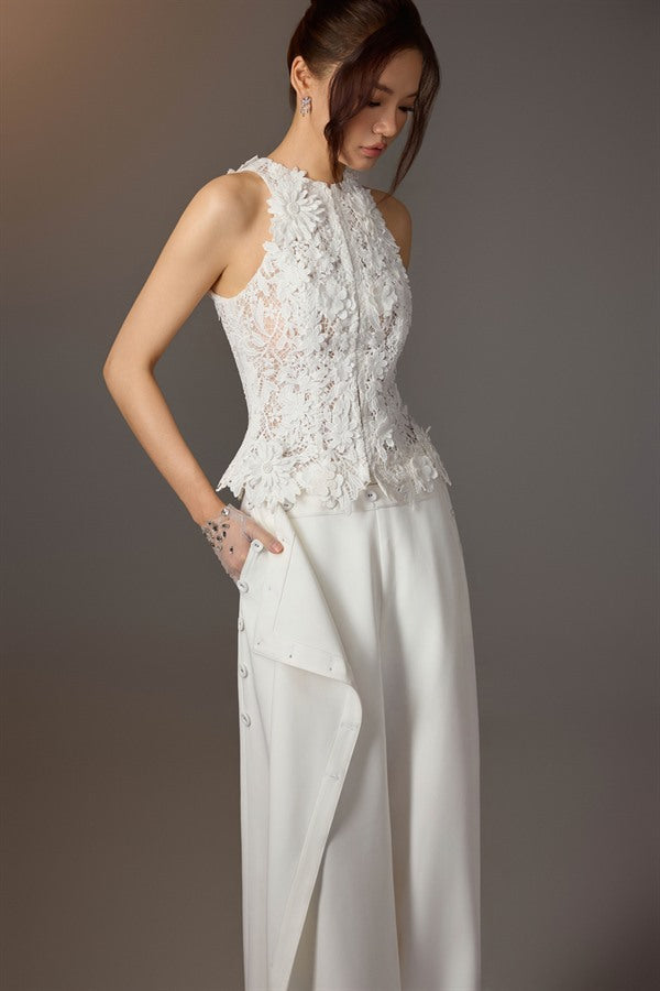 KEIRA TONG Floral Lace Top &amp; Layered Buttons Pants