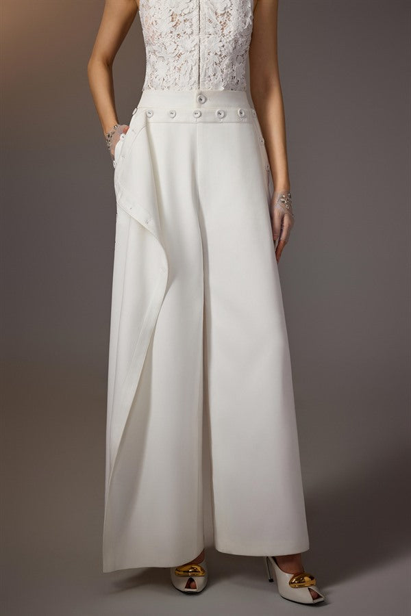 KEIRA TONG Floral Lace Top &amp; Layered Buttons Pants