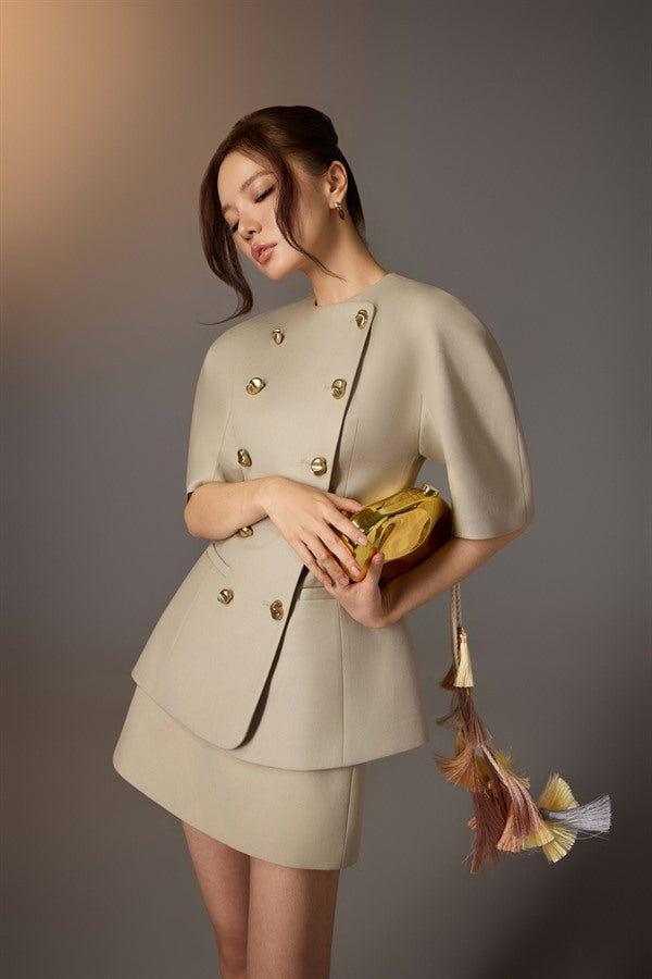 KEIRA TONG Puff-sleeve Button Blazer &amp; Minimal Mini Skirt