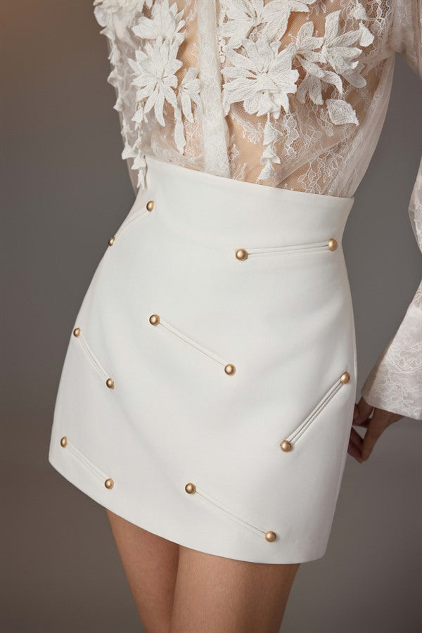 KEIRA TONG Floral Embroidered Shirt &amp; Studded Mini Skirt
