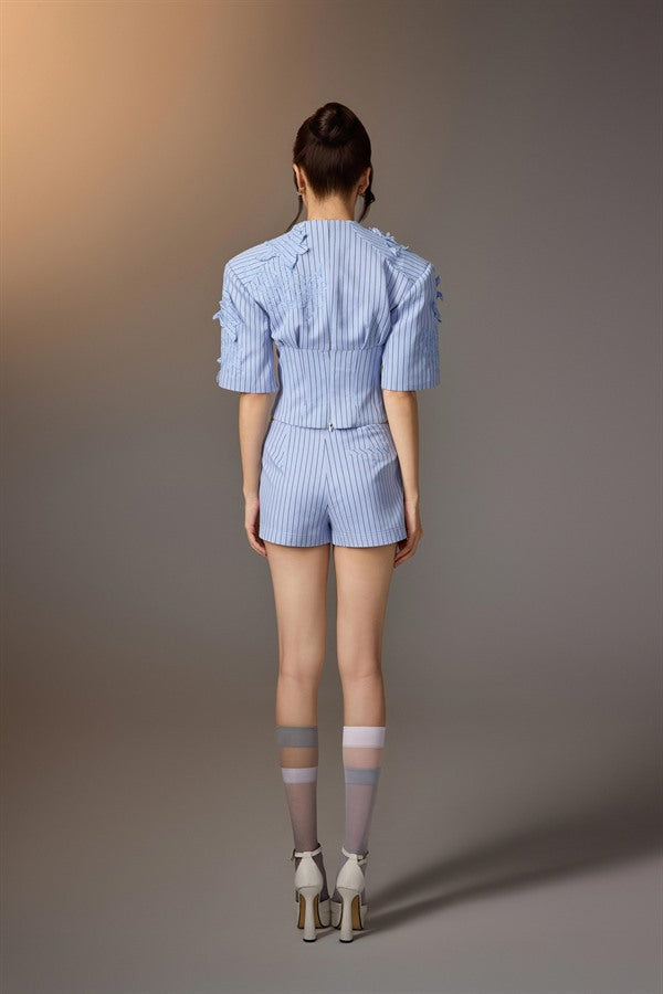 KEIRA TONG Floral Embroidered Shirt &amp; Minimal Stripe Skort