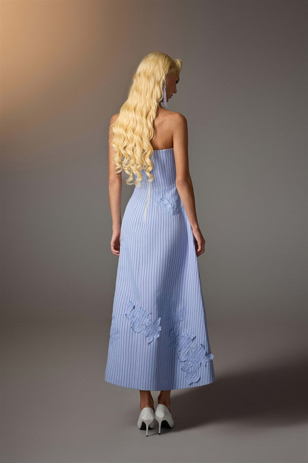 KEIRA TONG Floral Embroidered Corset Dress-Blue