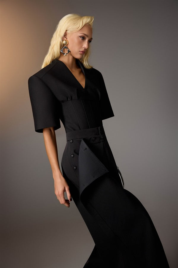 KEIRA TONG Puff-sleeve Corset Top &amp; Layered Buttons Pants