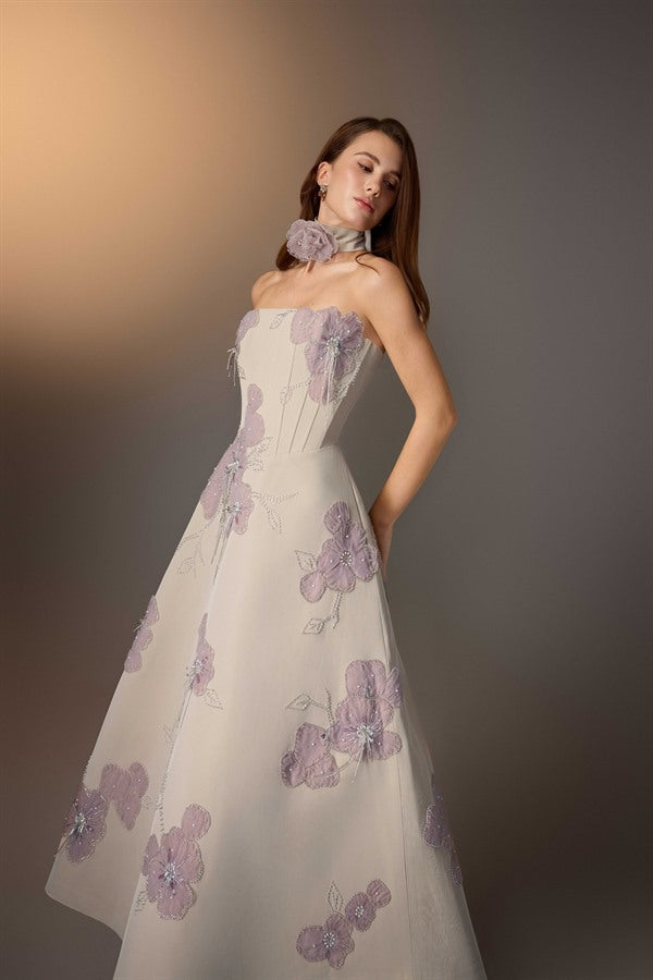 KEIRA TONG Floral Embroidered Corset Dress