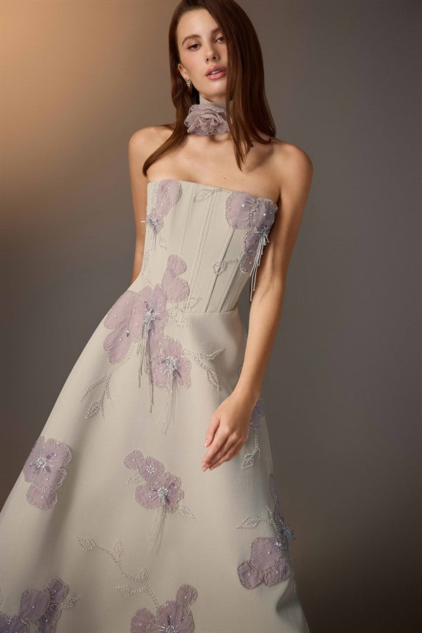 KEIRA TONG Floral Embroidered Corset Dress