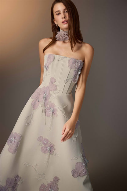 KEIRA TONG Floral Embroidered Corset Dress