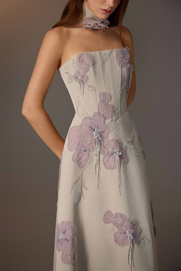 KEIRA TONG Floral Embroidered Corset Dress