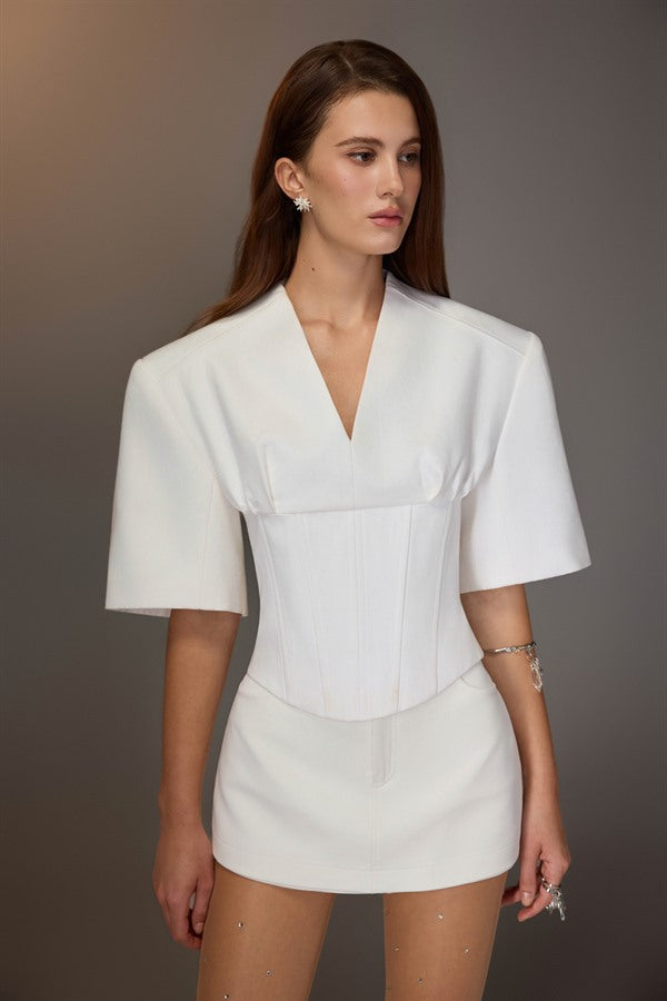 KEIRA TONG Puff-sleeve Corset Top &amp; Minimal Skort