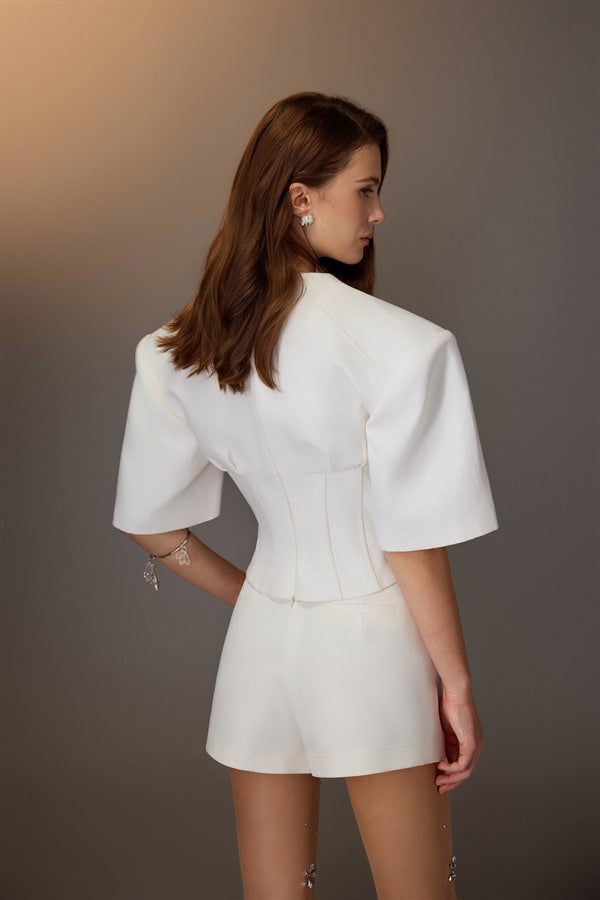 KEIRA TONG Puff-sleeve Corset Top &amp; Minimal Skort