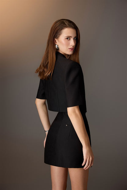 KEIRA TONG Flap Collar Top &amp; Studded Mini Skirt