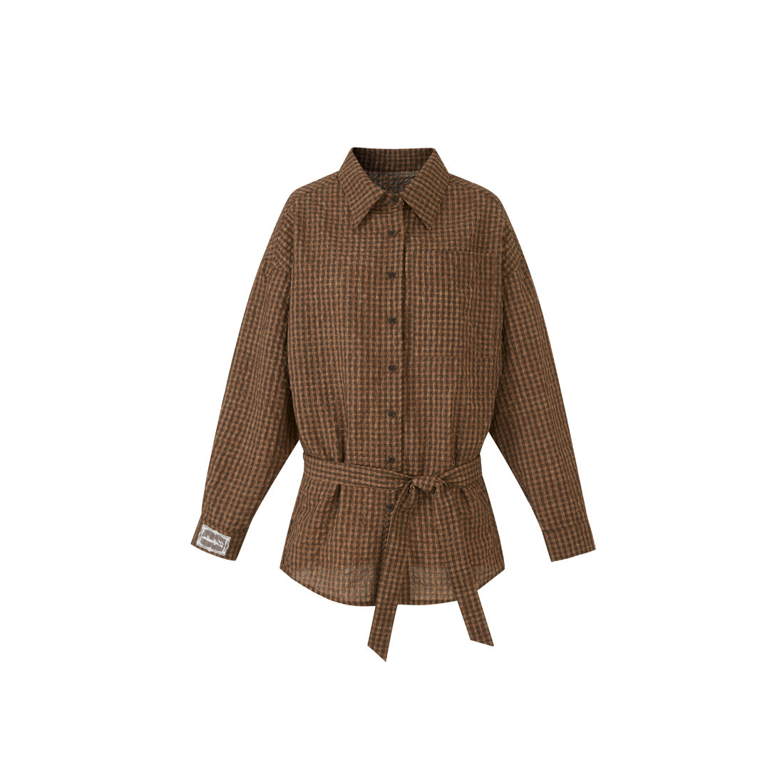 Lafreedom LAF350901 Retro plaid casual belt shirt