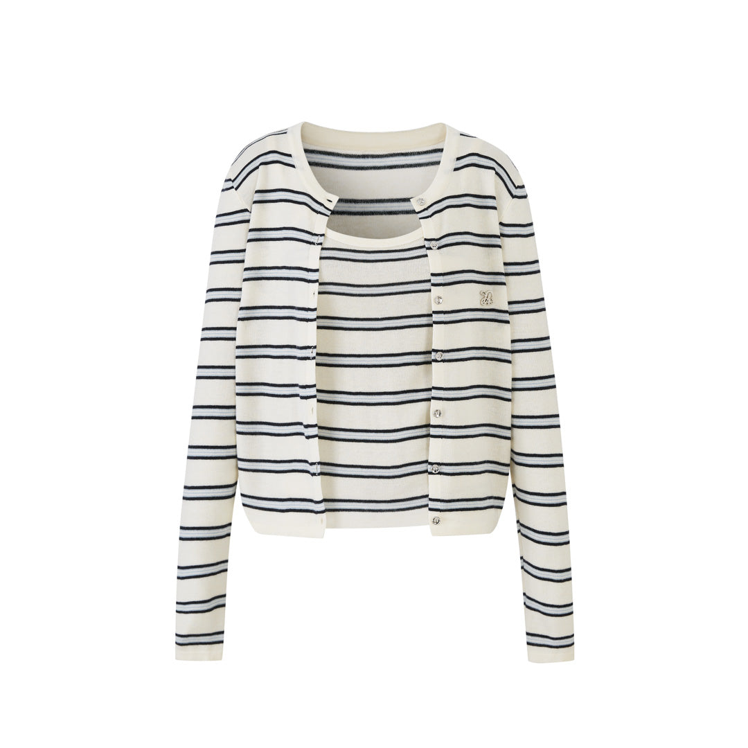 Lafreedom LAF350904 Contrast striped cardigan + camisole set
