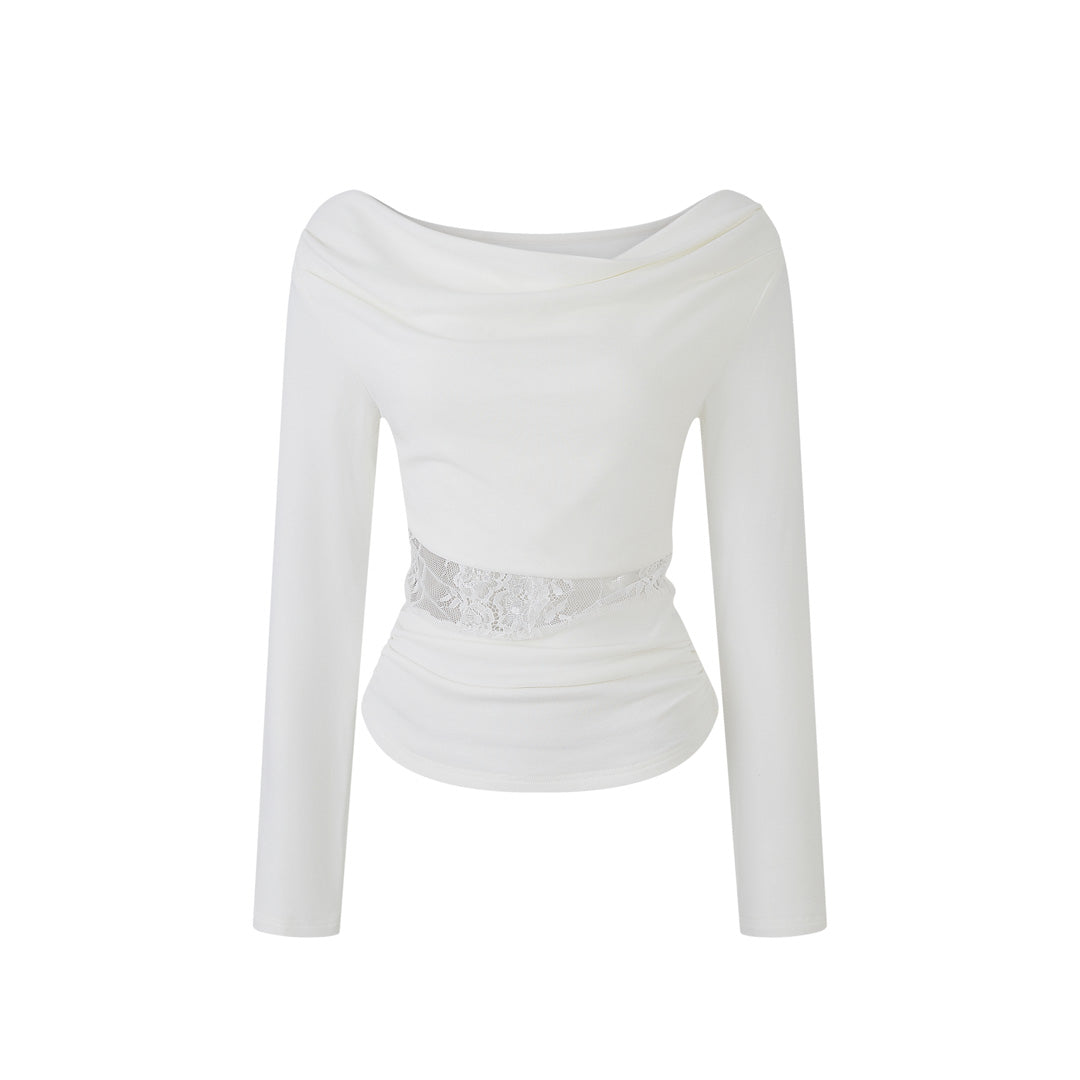 Lafreedom LAF360102 Swinging collar lace slim fit long sleeved top