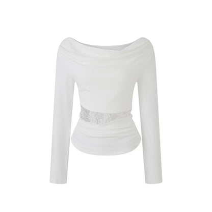 Lafreedom LAF360102 Swinging collar lace slim fit long sleeved top