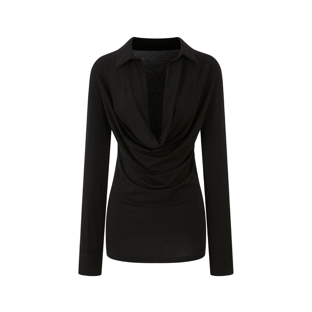 Lafreedom LAF360103 Clear and cool style collar and waist cinched knitted top