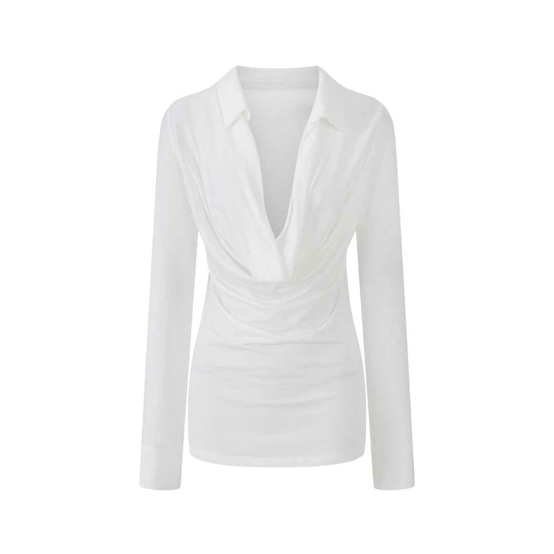 Lafreedom LAF360103 Clear and cool style collar and waist cinched knitted top