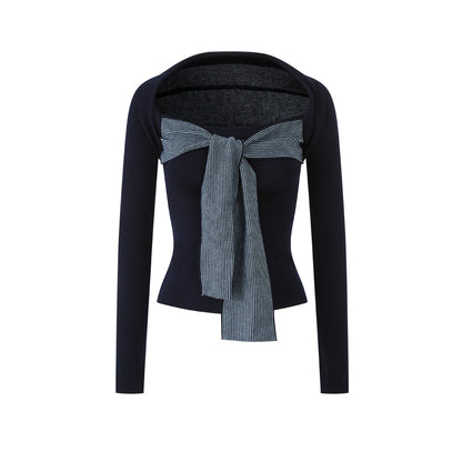 Lafreedom LAF360105 Square neck slimming ribbon knitted top