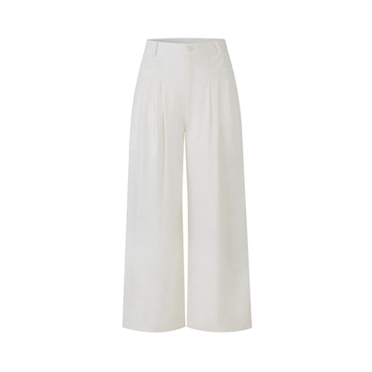 Lafreedom LAF360106 Pleated design white loose casual pants