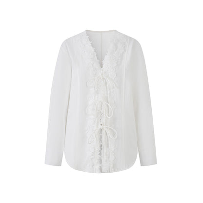 Lafreedom LAF360107 3D lace lazy style drawstring cotton shirt