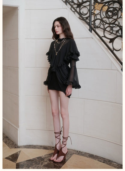 SHEERLUCK SLLYQ26712 Romy Vintage Cape-Style Dress-Black