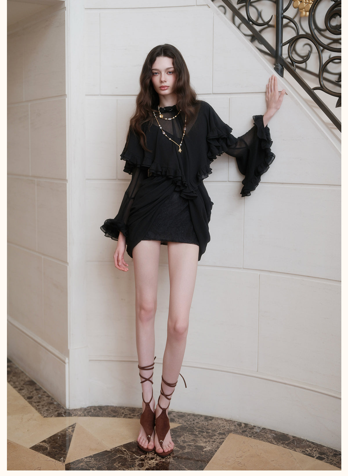 SHEERLUCK SLLYQ26712 Romy Vintage Cape-Style Dress-Black