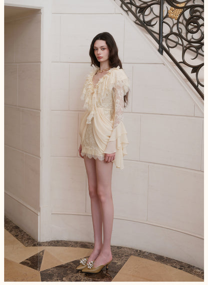 SHEERLUCK SLLYQ26713 Petali V-Neck Lace Dress-Creamy Apricot