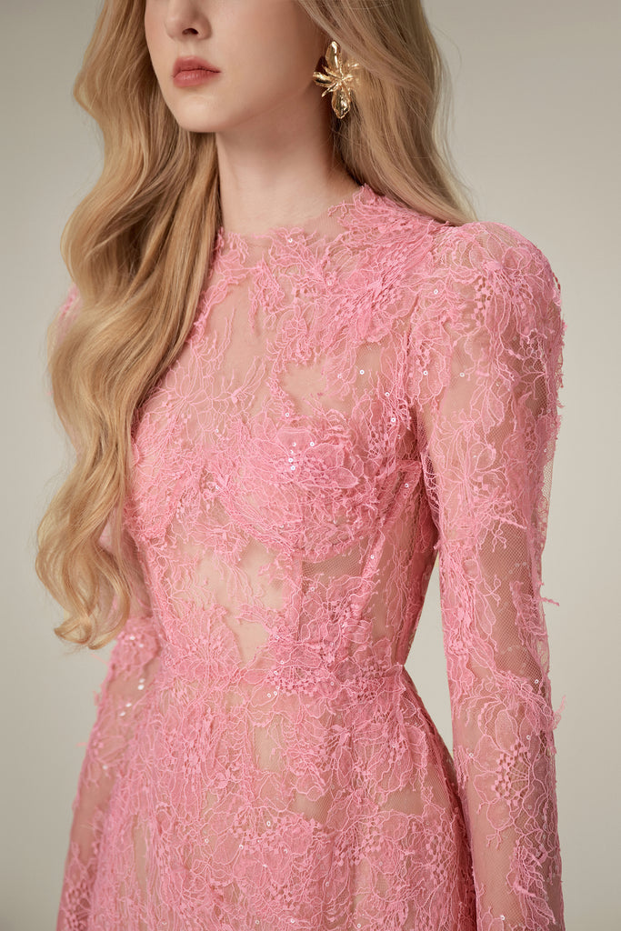Lobbster Pink Beaded Lace Dress