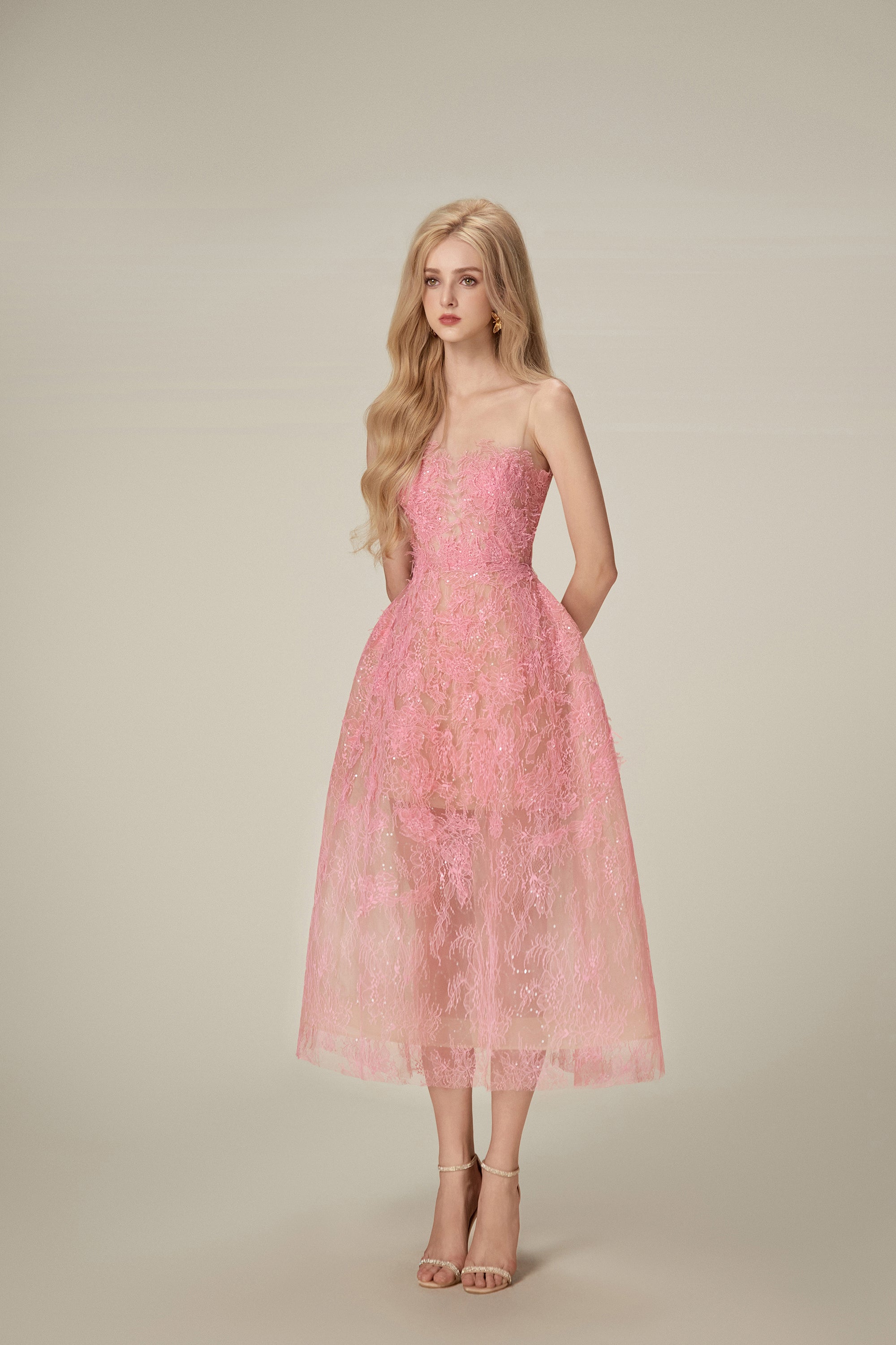 Lobbster Pink Beaded Lace Mini Dress