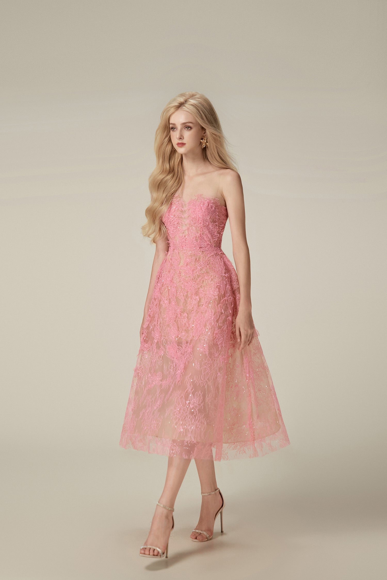 Lobbster Pink Beaded Lace Mini Dress