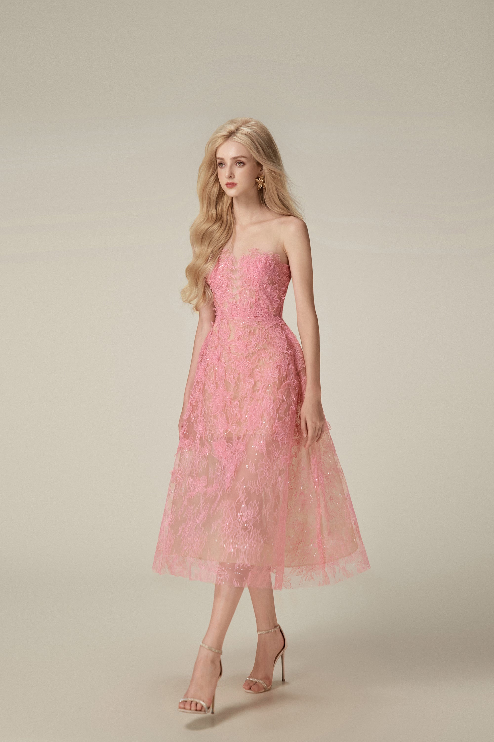 Lobbster Pink Beaded Lace Mini Dress