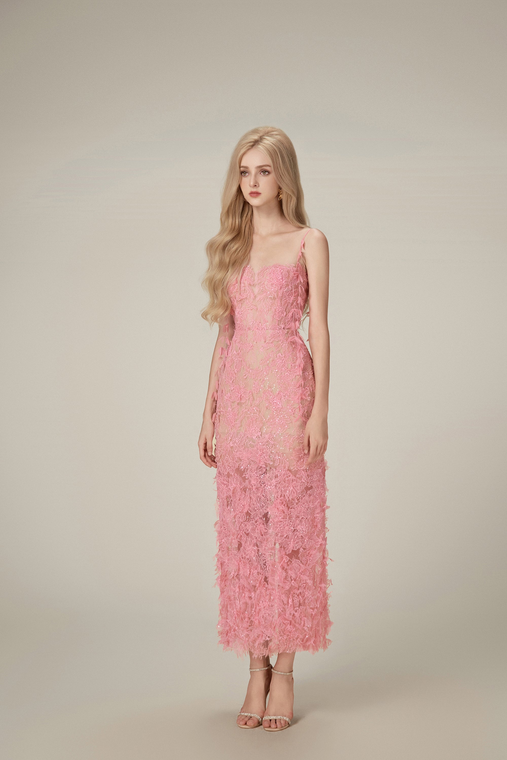 Lobbster Pink Beaded Lace Pencil Dress