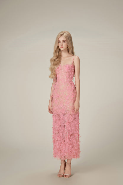 Lobbster Pink Beaded Lace Pencil Dress