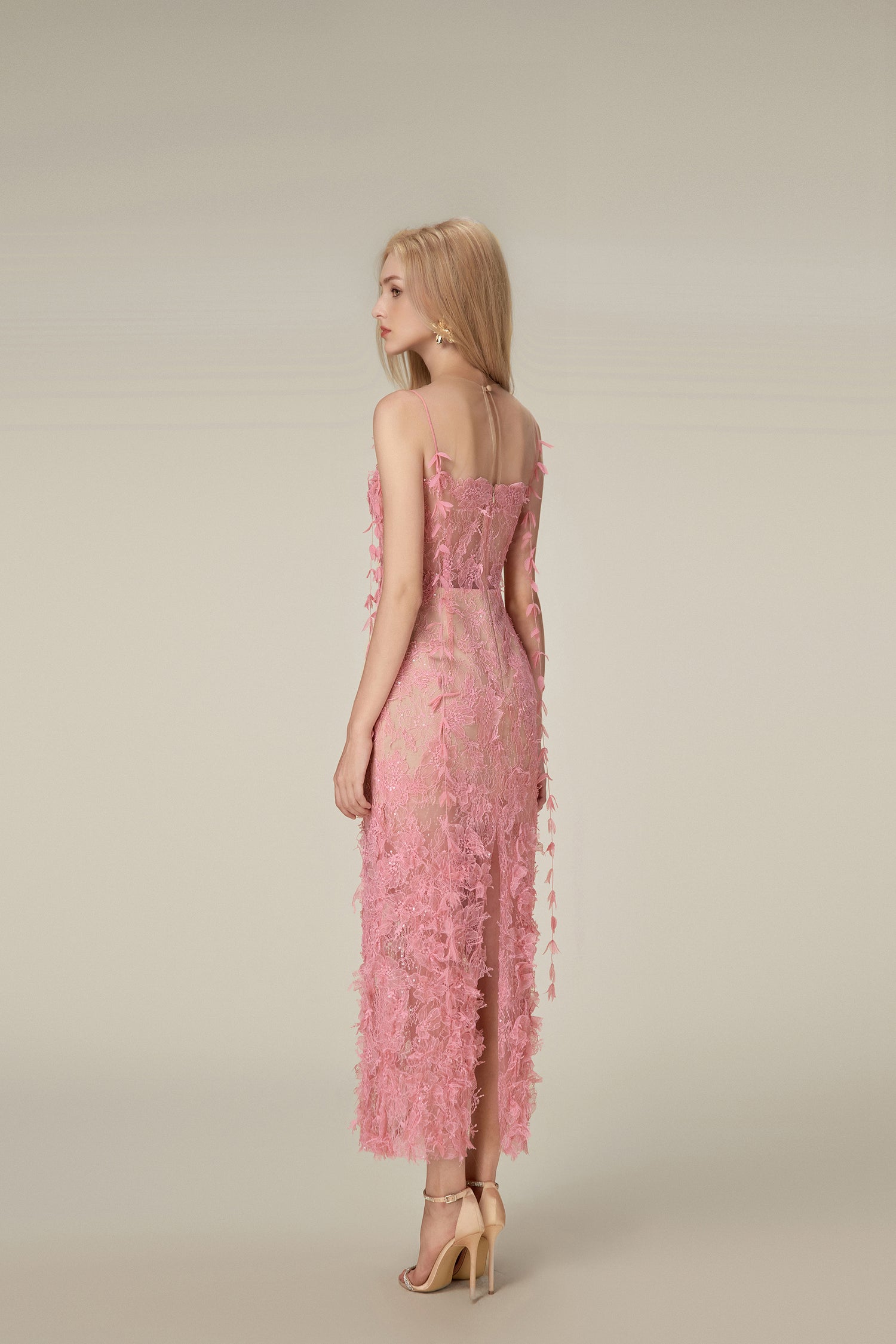 Lobbster Pink Beaded Lace Pencil Dress