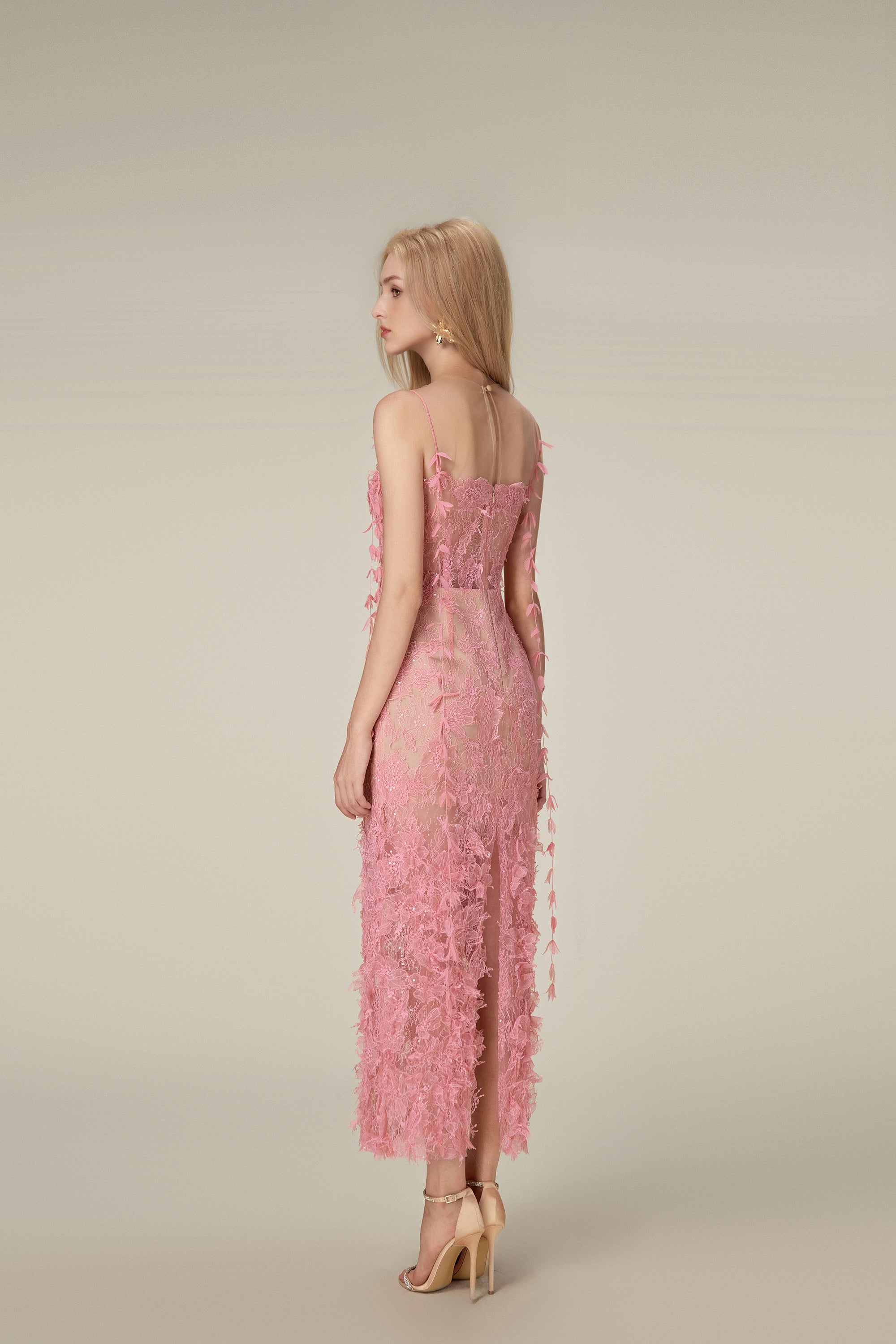 Lobbster Pink Beaded Lace Pencil Dress