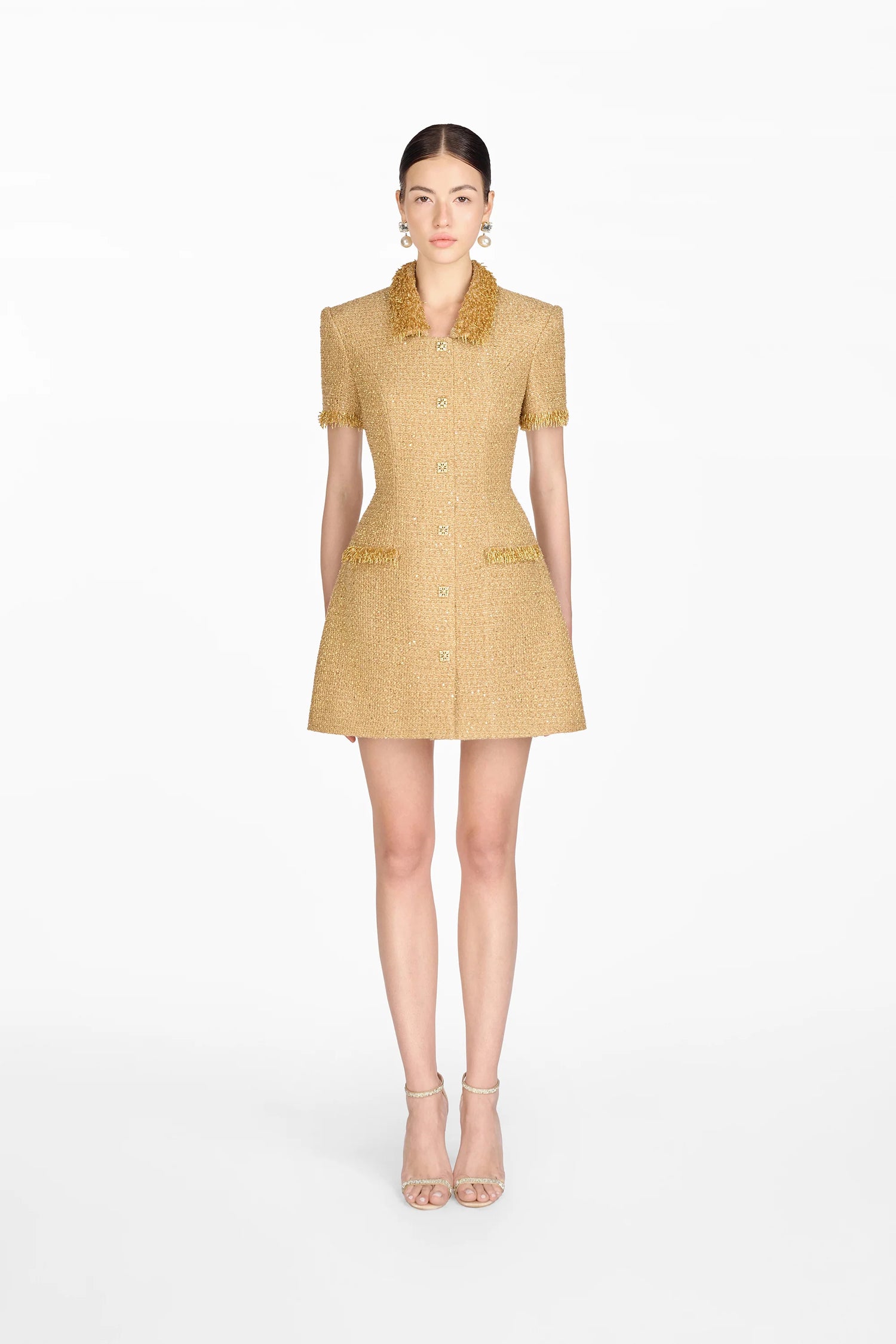 Montsand Gold Embellished Mini Dress