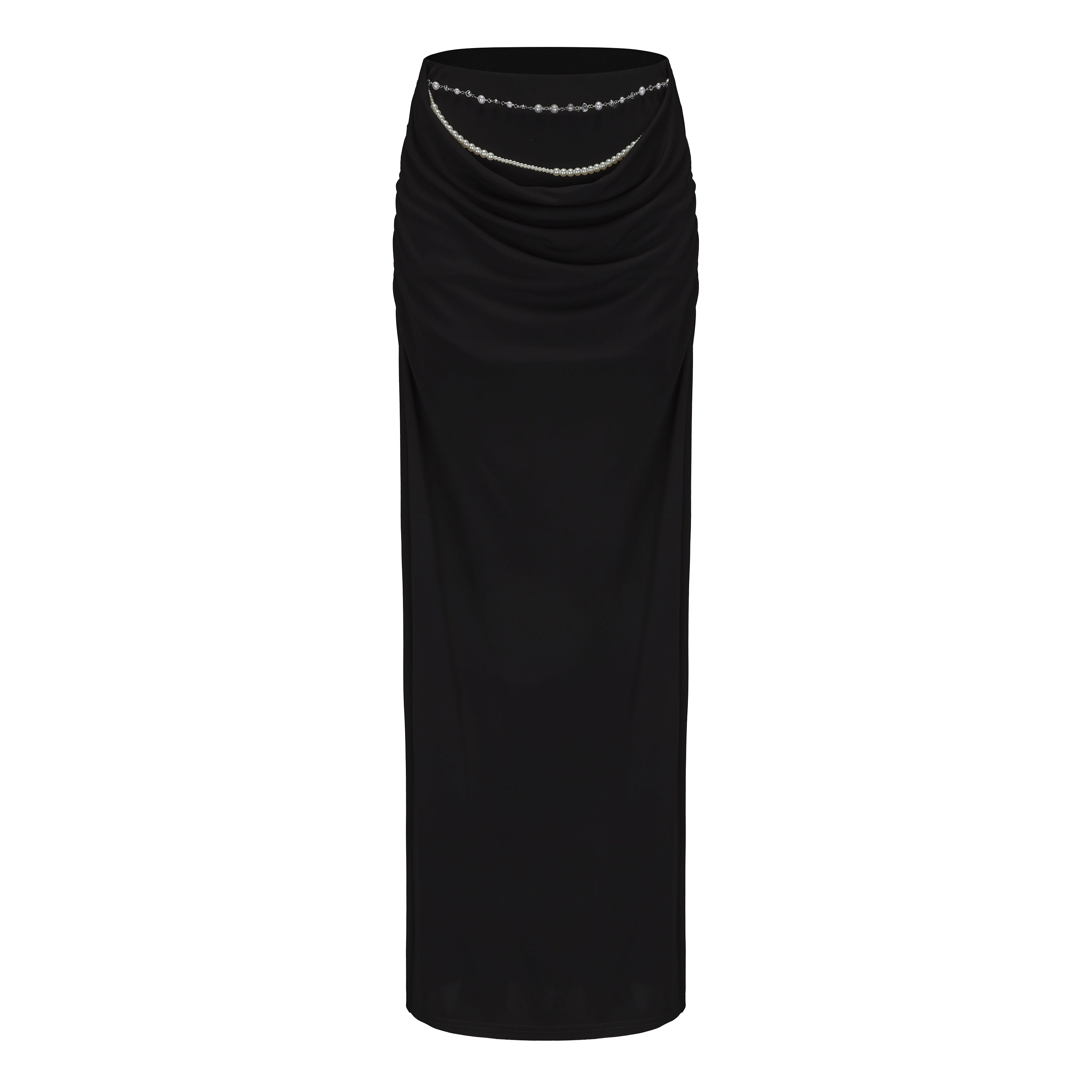Kingwen Black ribbon top + Pleated split maxi skirt set(seperate)