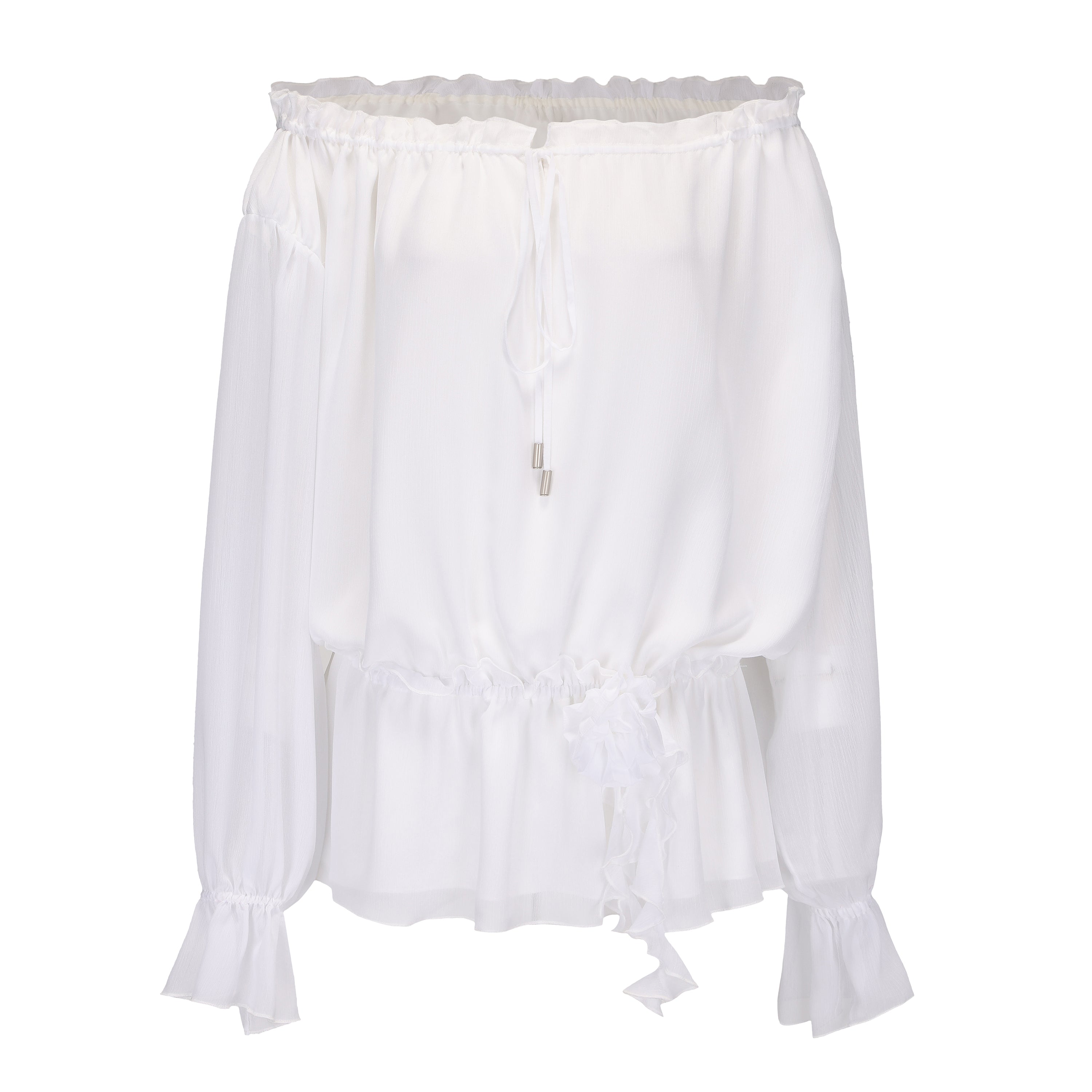 Kingwen White off shoulder shirt  + lace up shorts set (seperate)