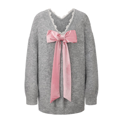 Sweater with detachable bows (Grey)