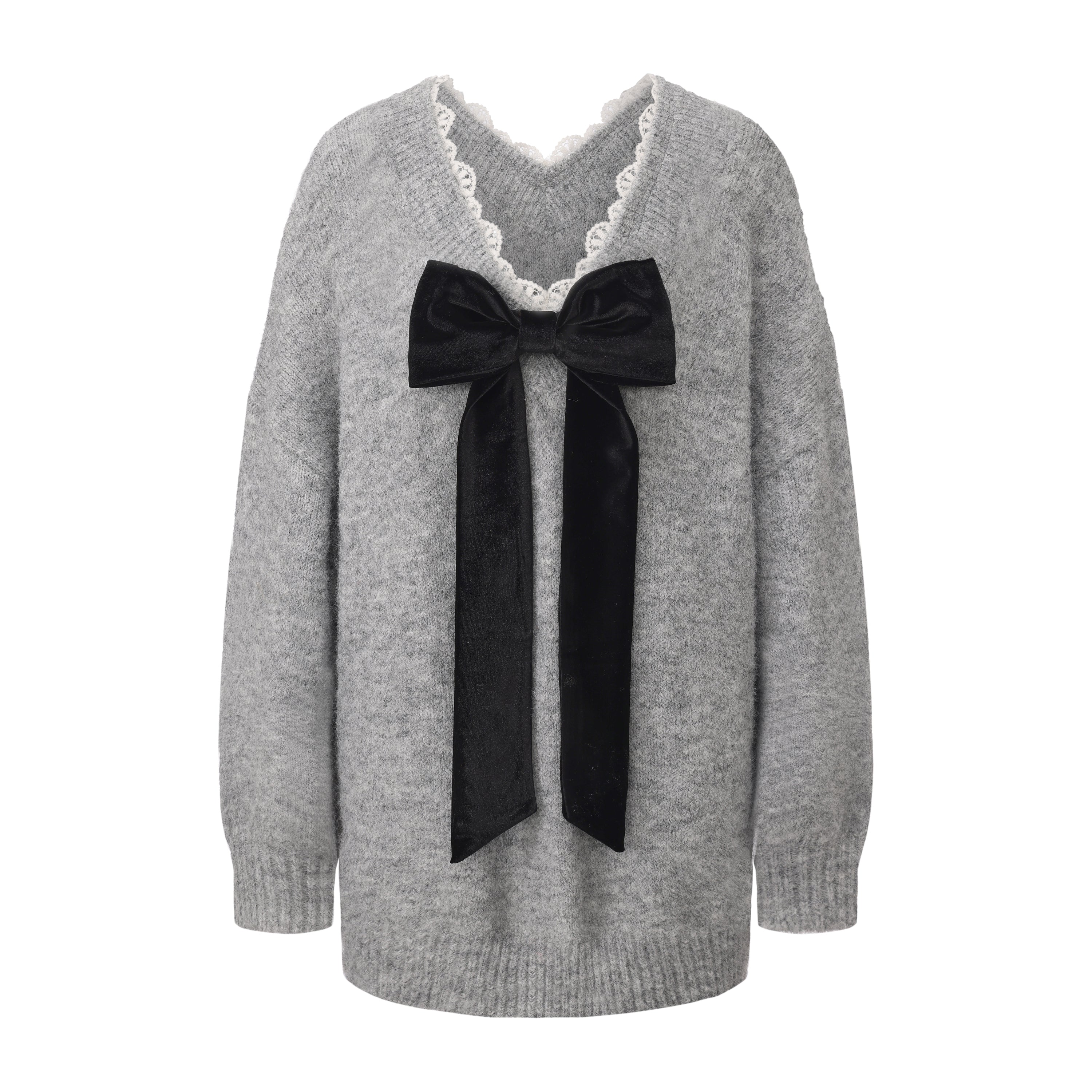 Sweater with detachable bows (Grey)
