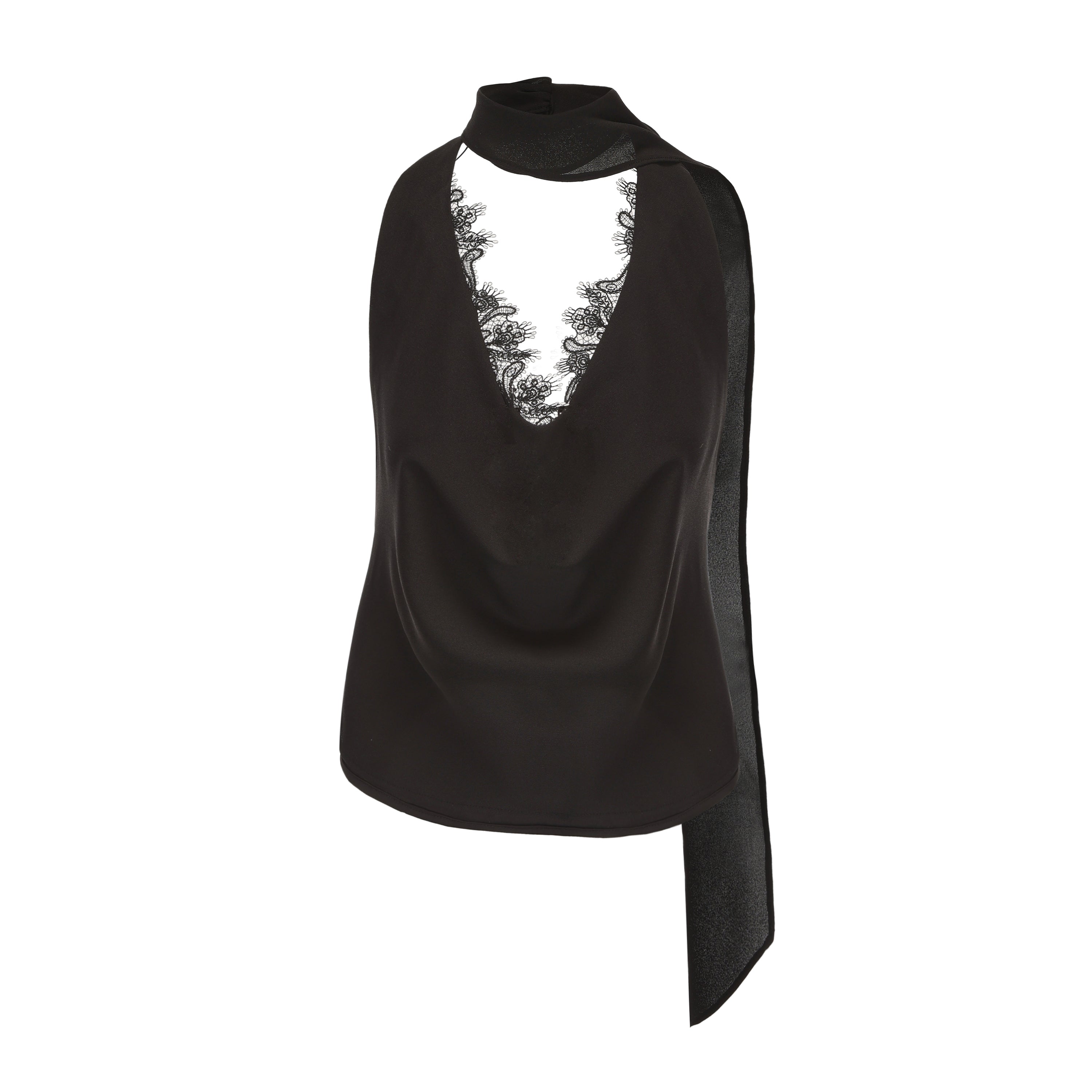 Kingwen Black ribbon top + Pleated split maxi skirt set(seperate)