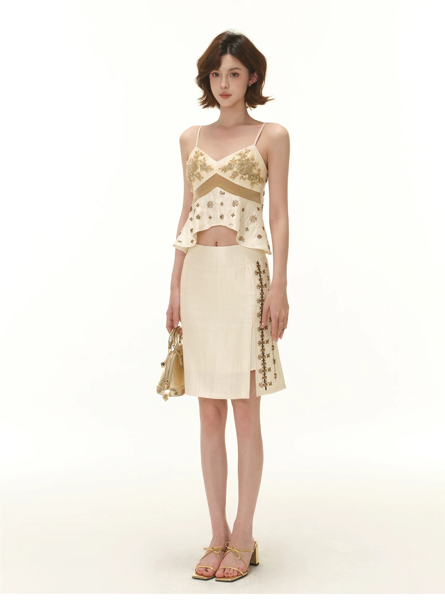 CYNR Embroidered bead contrasting suspender top