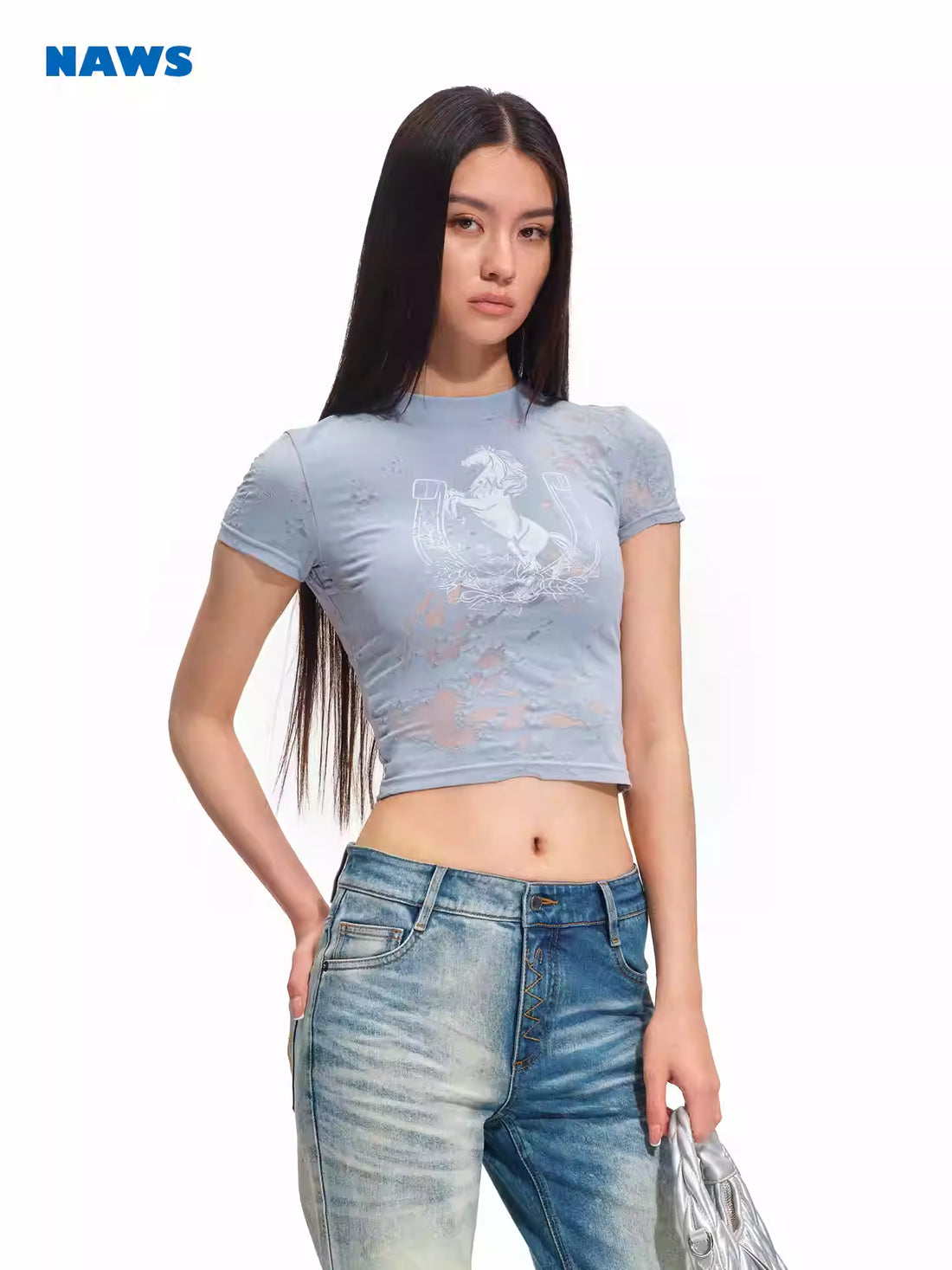 NAWS Irregular burnt pony print tight short sleeved T-shirt