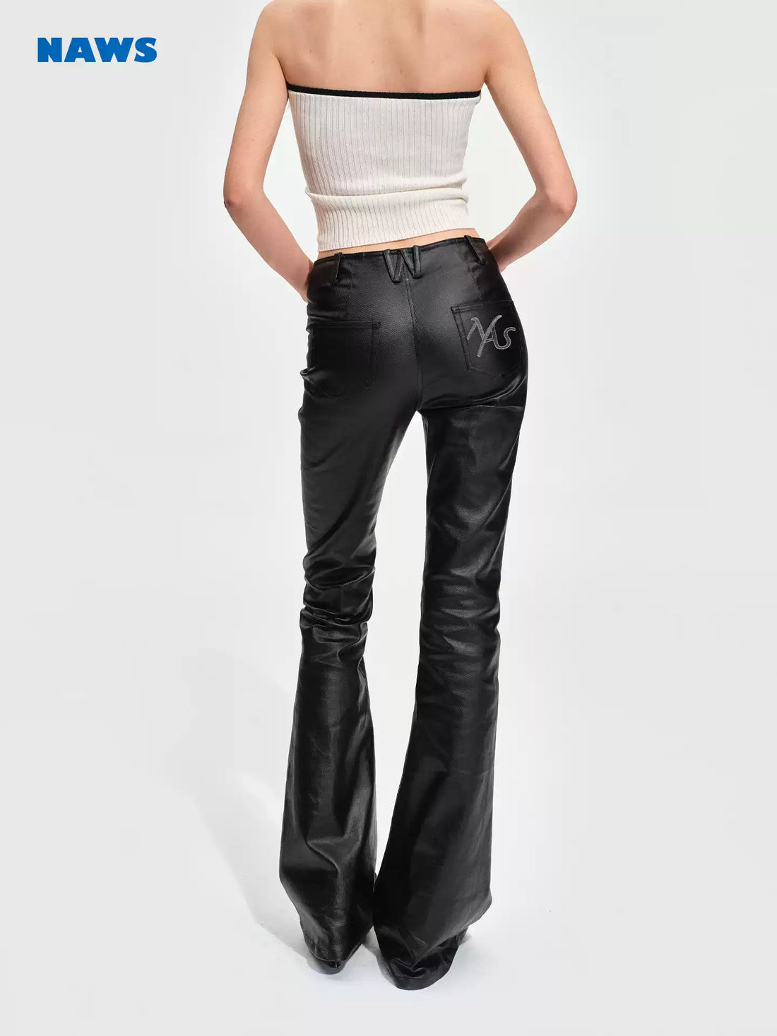 NAWS Wax coated elastic slim fit micro flared jeans