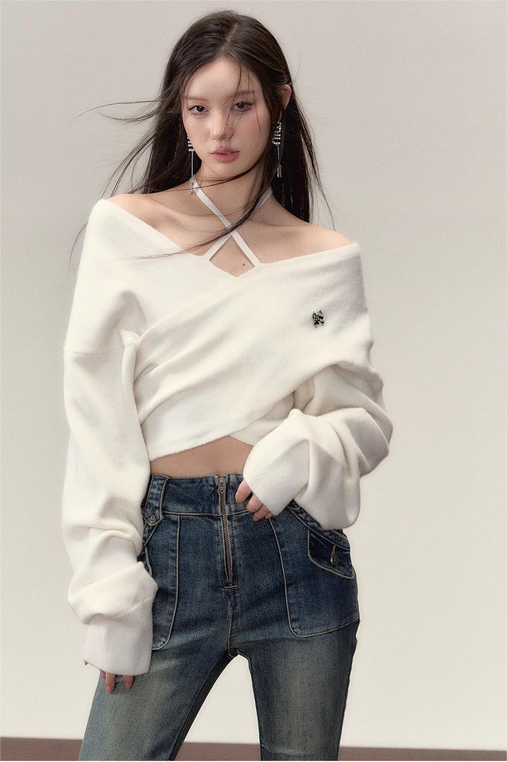 VIA PITTI in stock Sale [Best Seller] Off Shoulder Knit Top